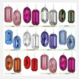 Set of 2, Gem Emerald Cut Ornaments, 5 Inch, Oblong and Rectangle Shape, Jewels